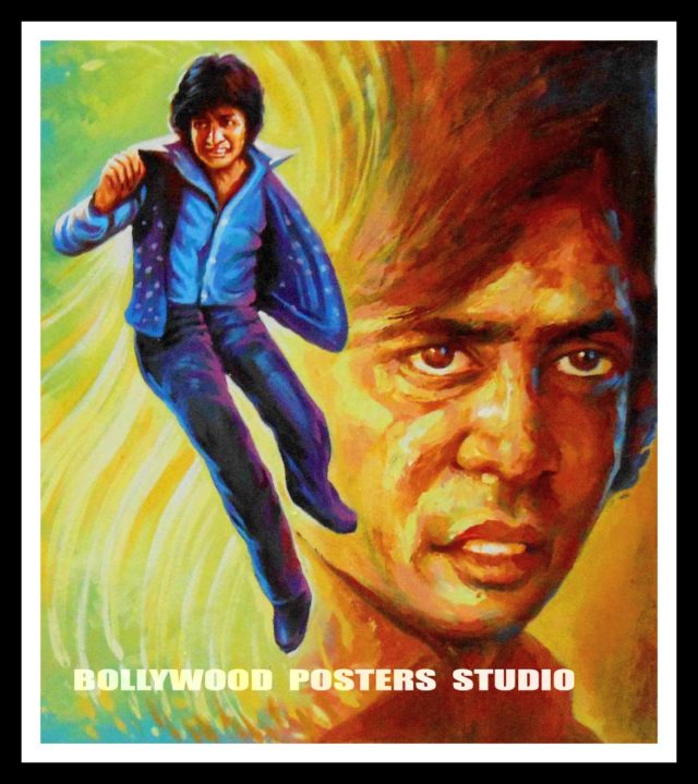 Hand painted knife art Bollywood film fan posters of Amitabh Bachchan and Salman Khan