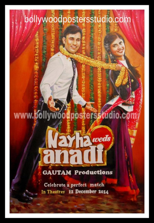 Personalized customized save the date Bollywood poster hand painted