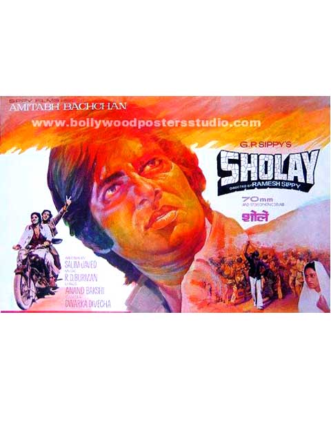 Original hand painted bollywood posters Sholay - Amitabh bachchan
