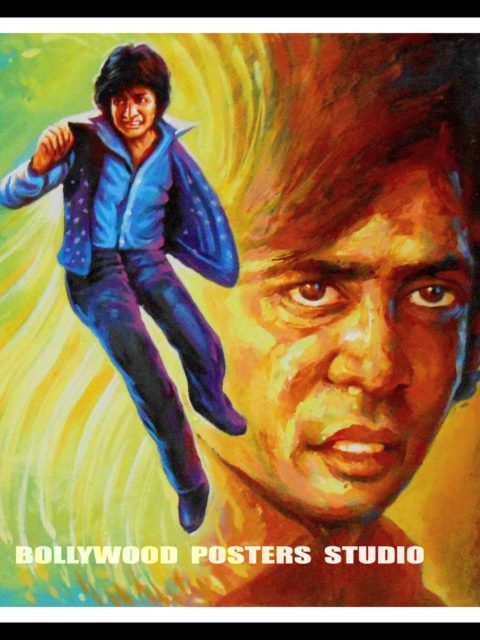 Hand painted knife art Bollywood film fan posters of Amitabh Bachchan and Salman Khan