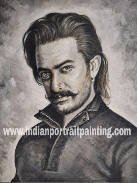 Portrait on oil canvas hand painted artist