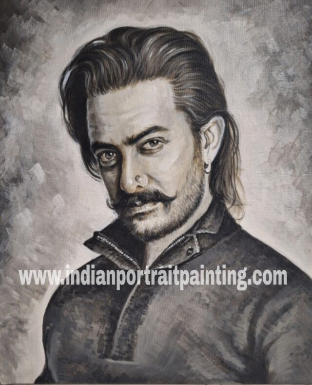 Portrait on oil canvas hand painted artist
