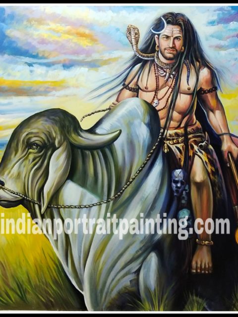 Hand painted oil painting lord shiva on nandi