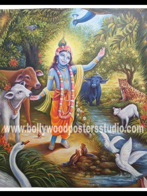 Original old hand painted oil paintings – hindu god krishna